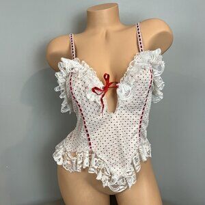 Alana Gale Lingerie Top White Red Polka Dot Lace Vintage Size M/L